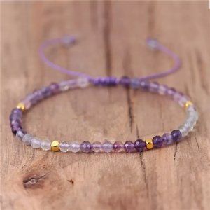 Natural 4mm Rainbow Fluorite Stone Beaded Braided Bracelet